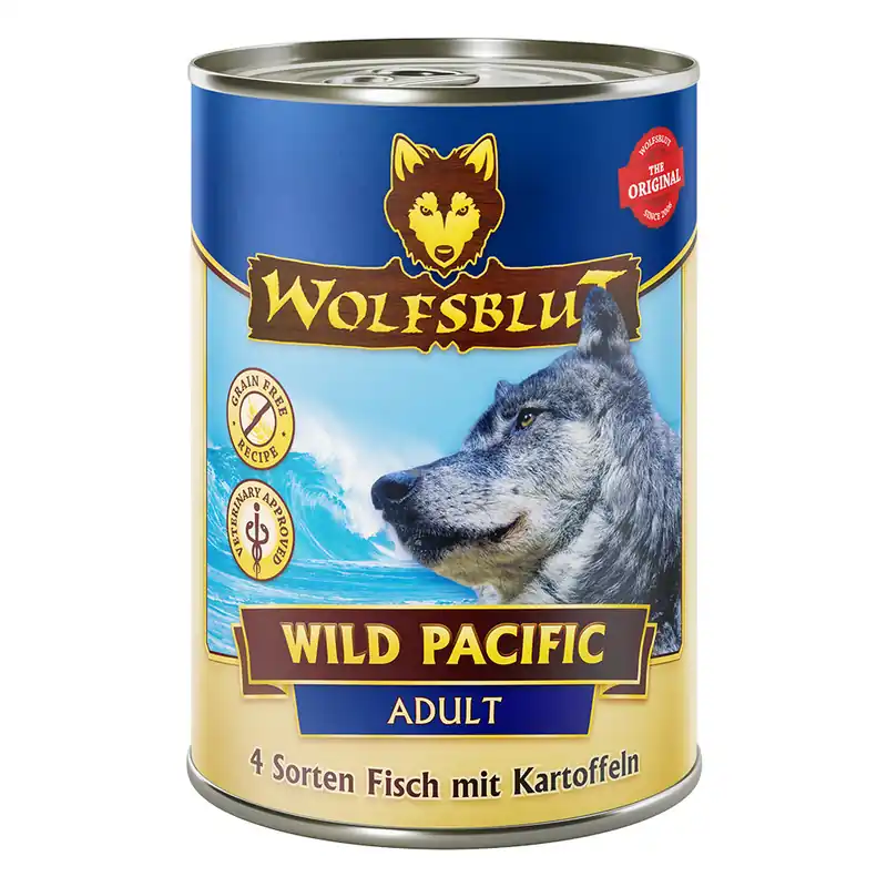 Sonderangebot WOLFSBLUT Wild Pacific 4 Sorten Fisch mit Kartoffeln 395g Hundenassfutter